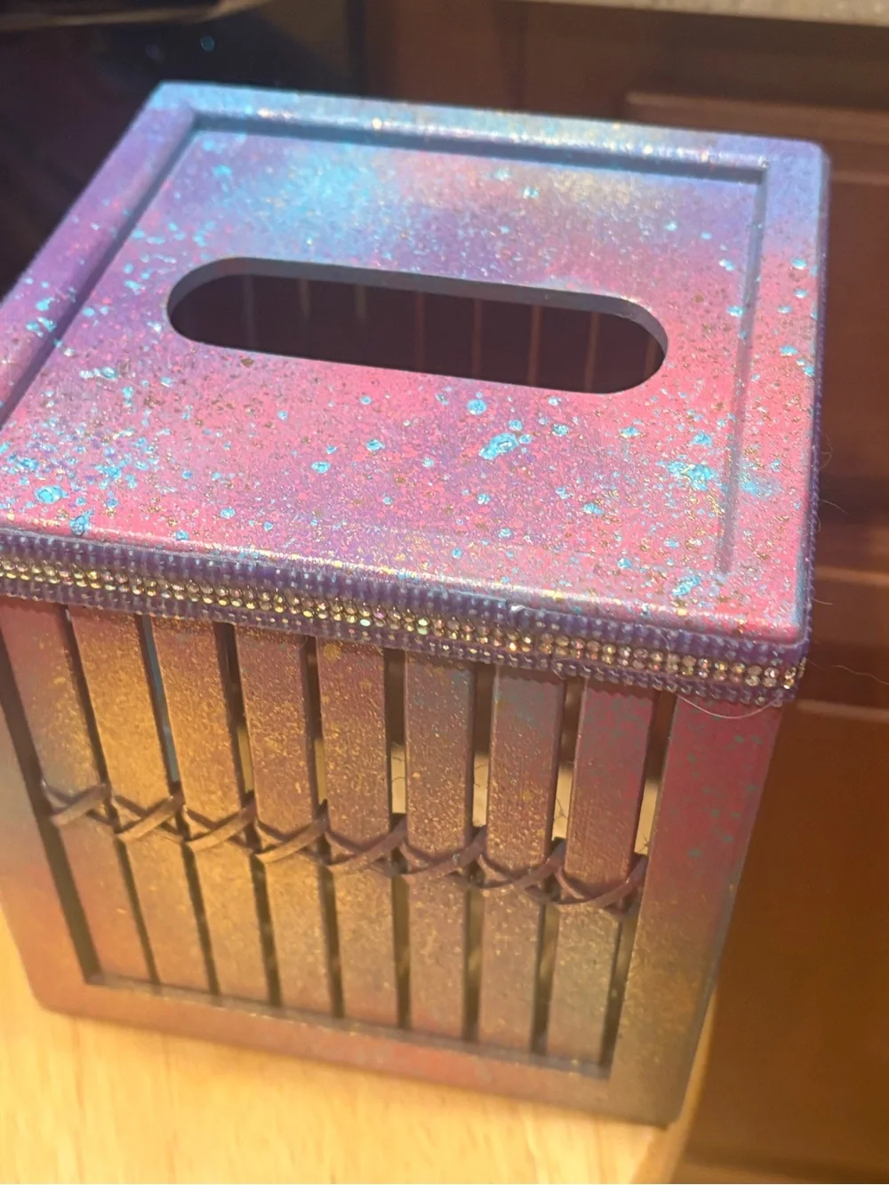 Pastel Ombre Tissue Box Cover-wood-Rhinestone trim accents-FREE GIFT to match!